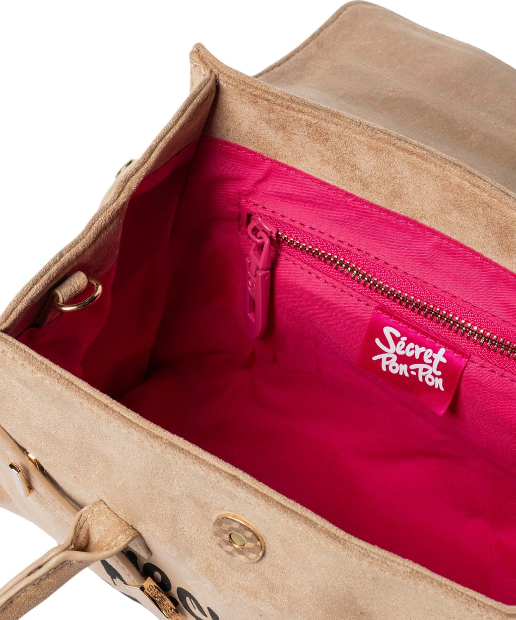 Sac Secret Pon Pon Keyla M en daim avec bandoulière