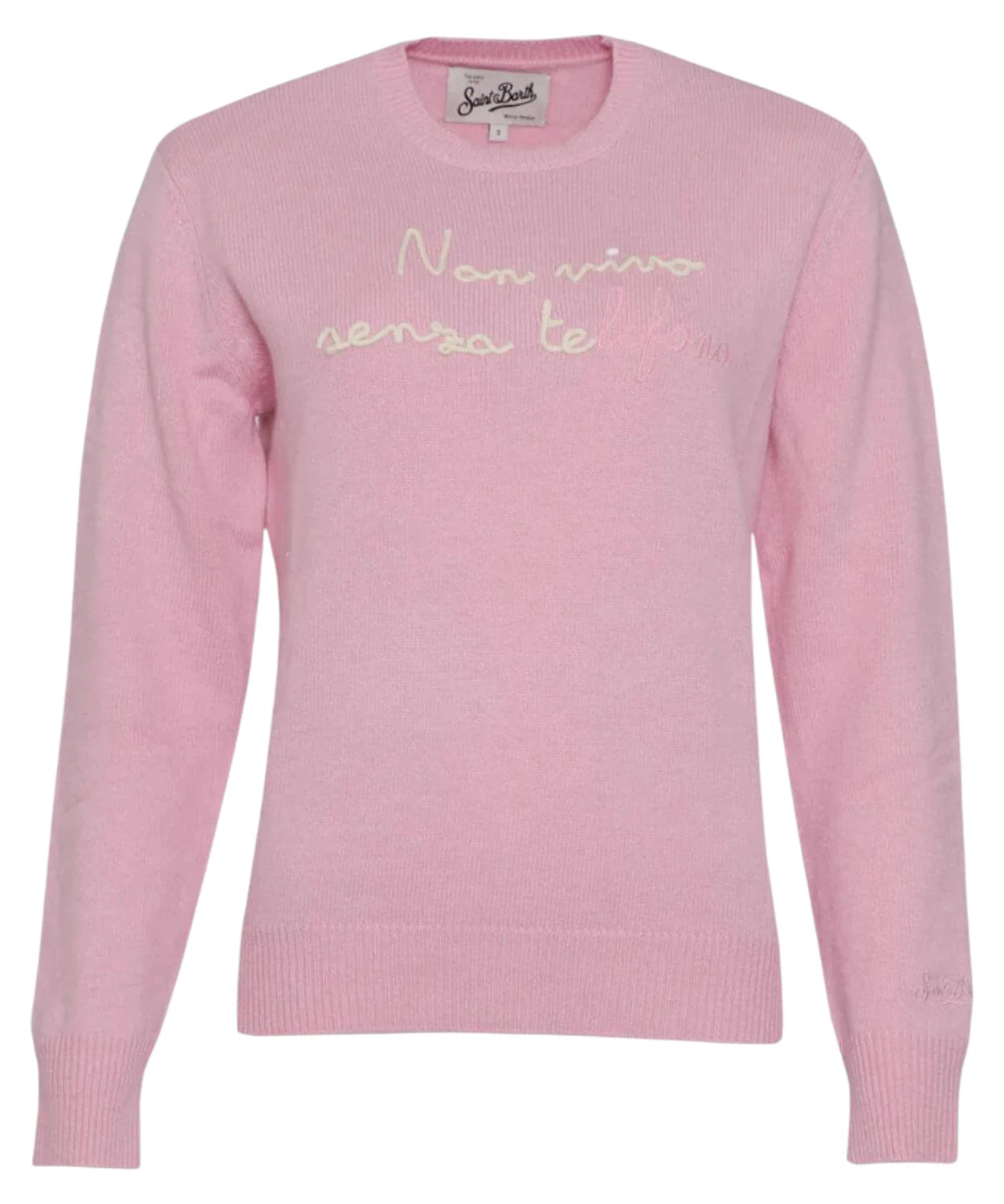 Maglia girocollo rosa con ricamo “Non vivo senza telefono”-Mc2 Saint Barth-Maglieria-Vittorio Citro Boutique