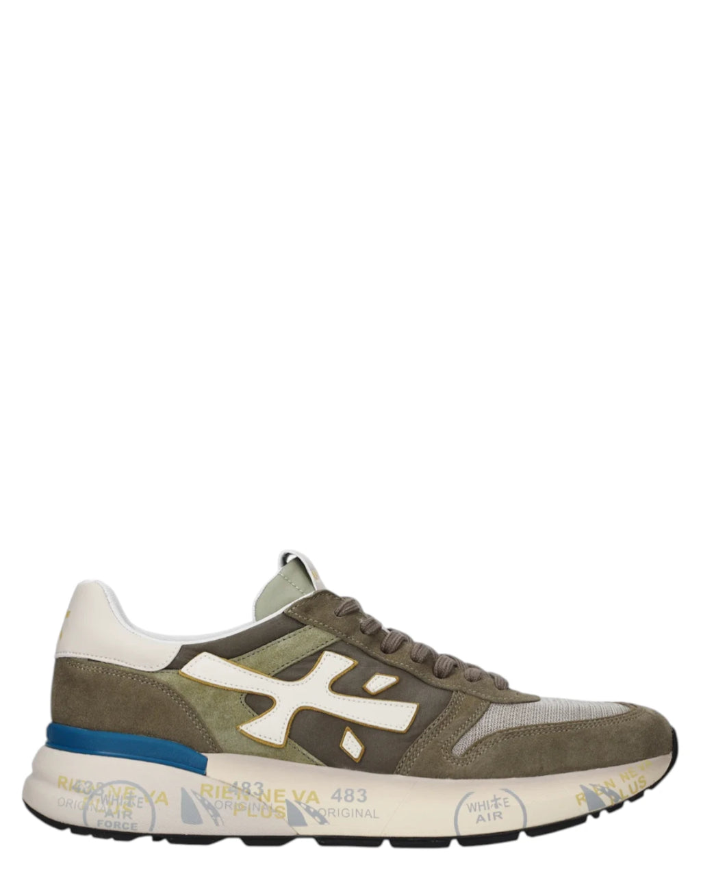 Sneakers Premiata Mick 8086 Homme Vertes en Cuir et Tissu
