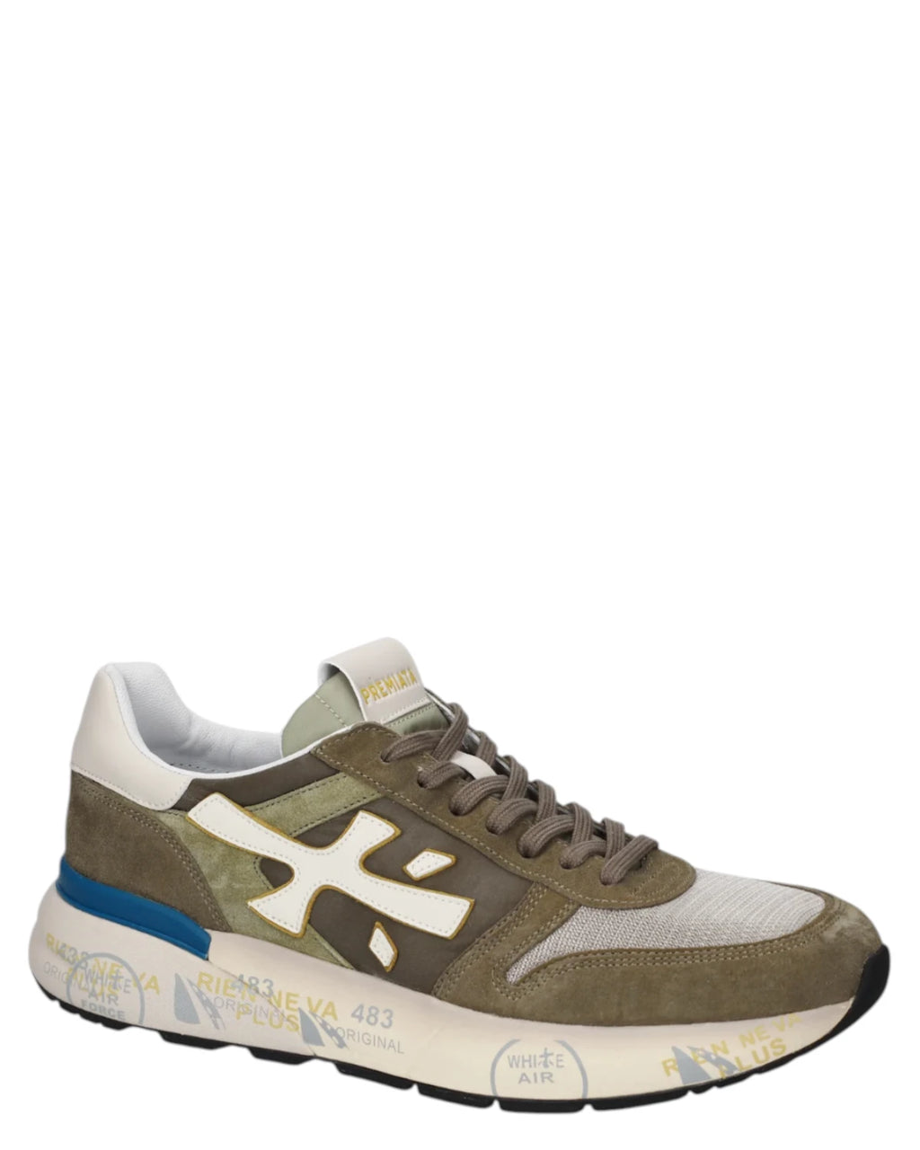 Sneakers Premiata Mick 8086 Homme Vertes en Cuir et Tissu