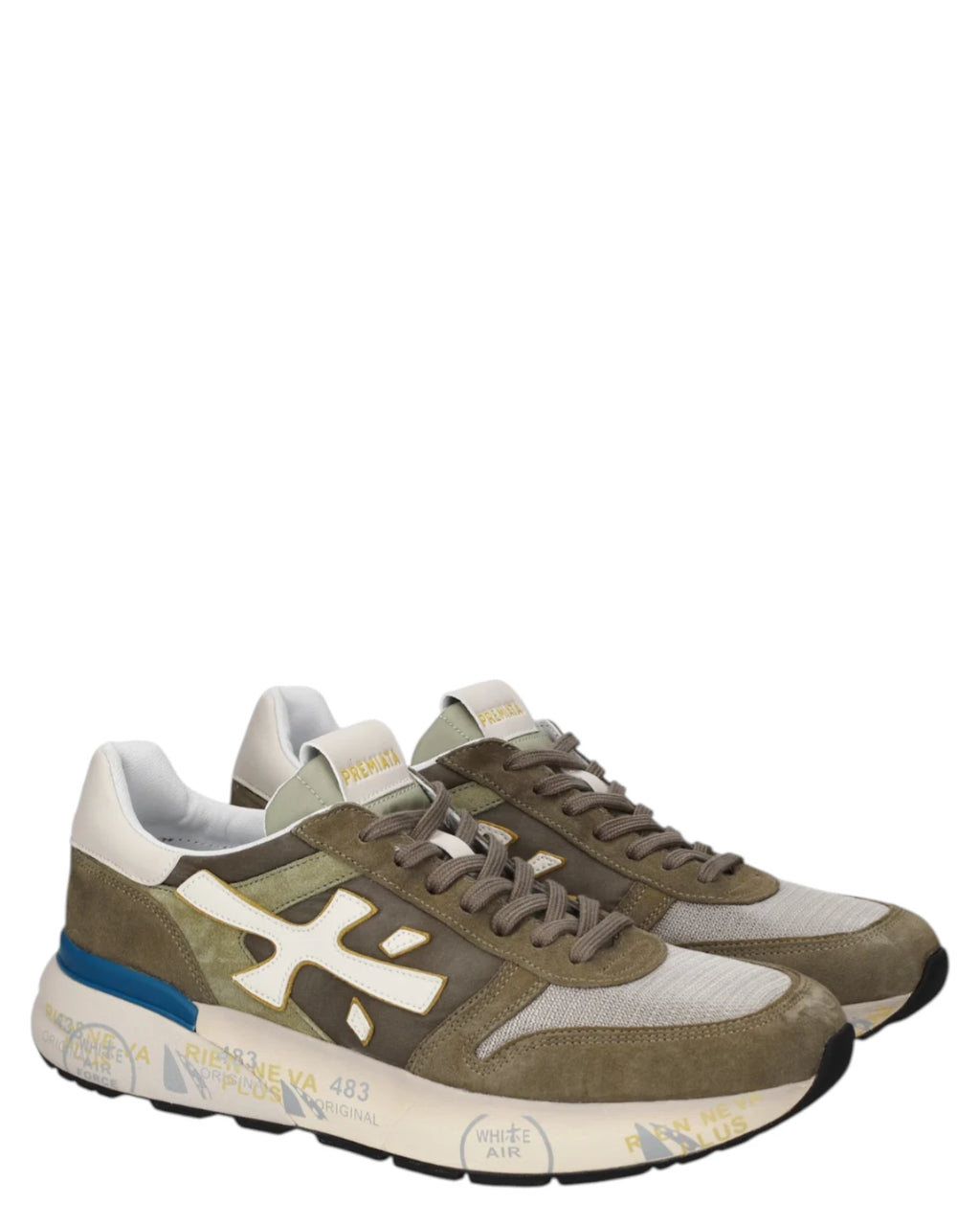 Sneakers Premiata Mick 8086 Homme Vertes en Cuir et Tissu