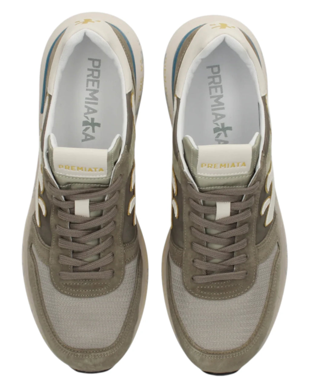 Sneakers Premiata Mick 8086 Homme Vertes en Cuir et Tissu