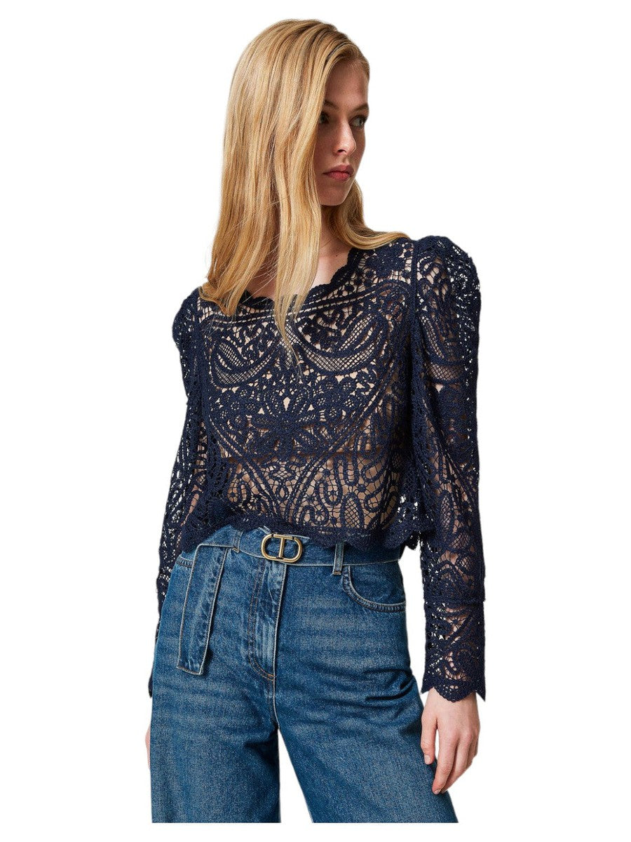 Maglia crochet effetto pizzo-Twinset-T-shirt-Vittorio Citro Boutique