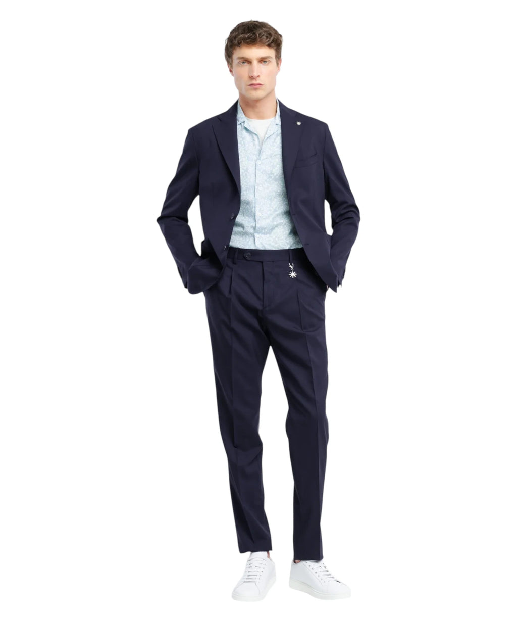 Pantalon Homme Bleu Slim Fit en Fresco Laine Stretch