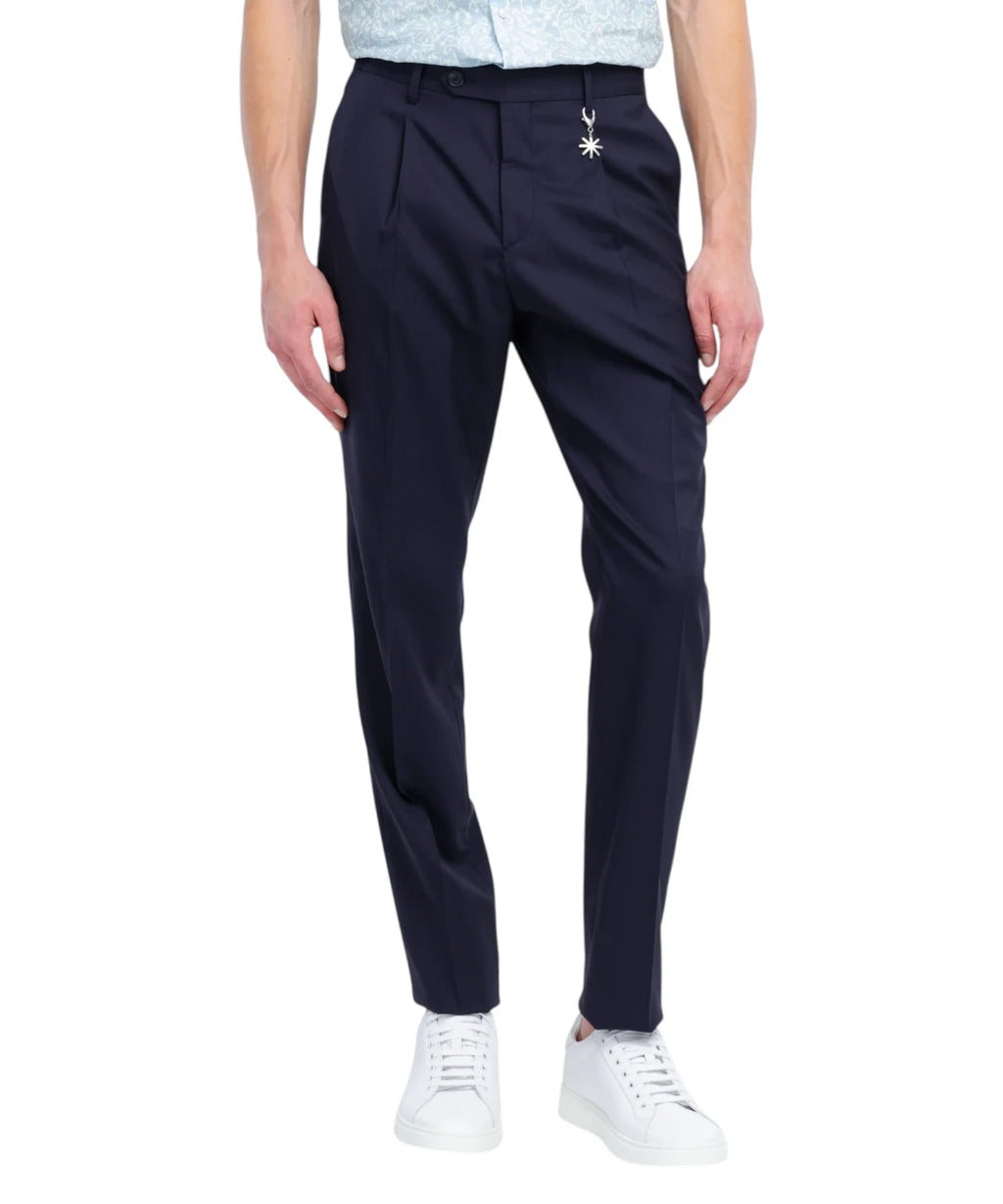 Pantalon Homme Bleu Slim Fit en Fresco Laine Stretch