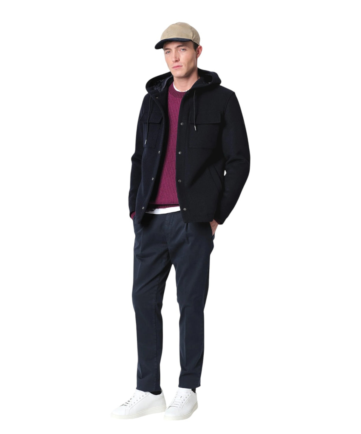 Blouson Homme à capuche en drap mélangé de laine