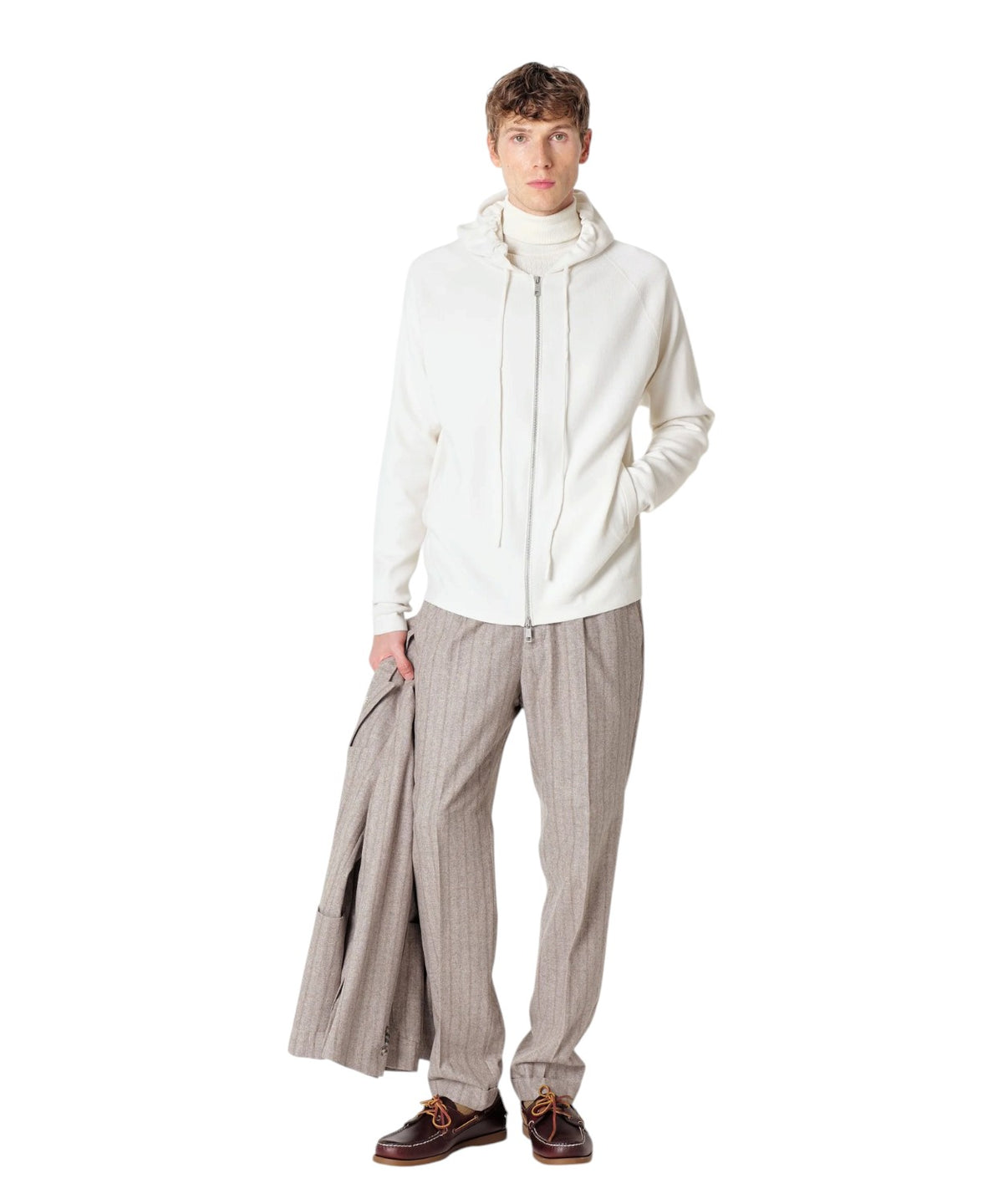 Pull Homme à capuche zippé en mélange de laine mérinos