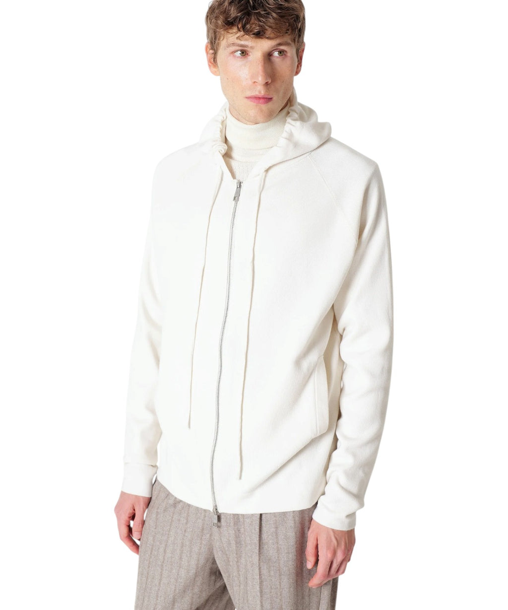 Pull Homme à capuche zippé en mélange de laine mérinos
