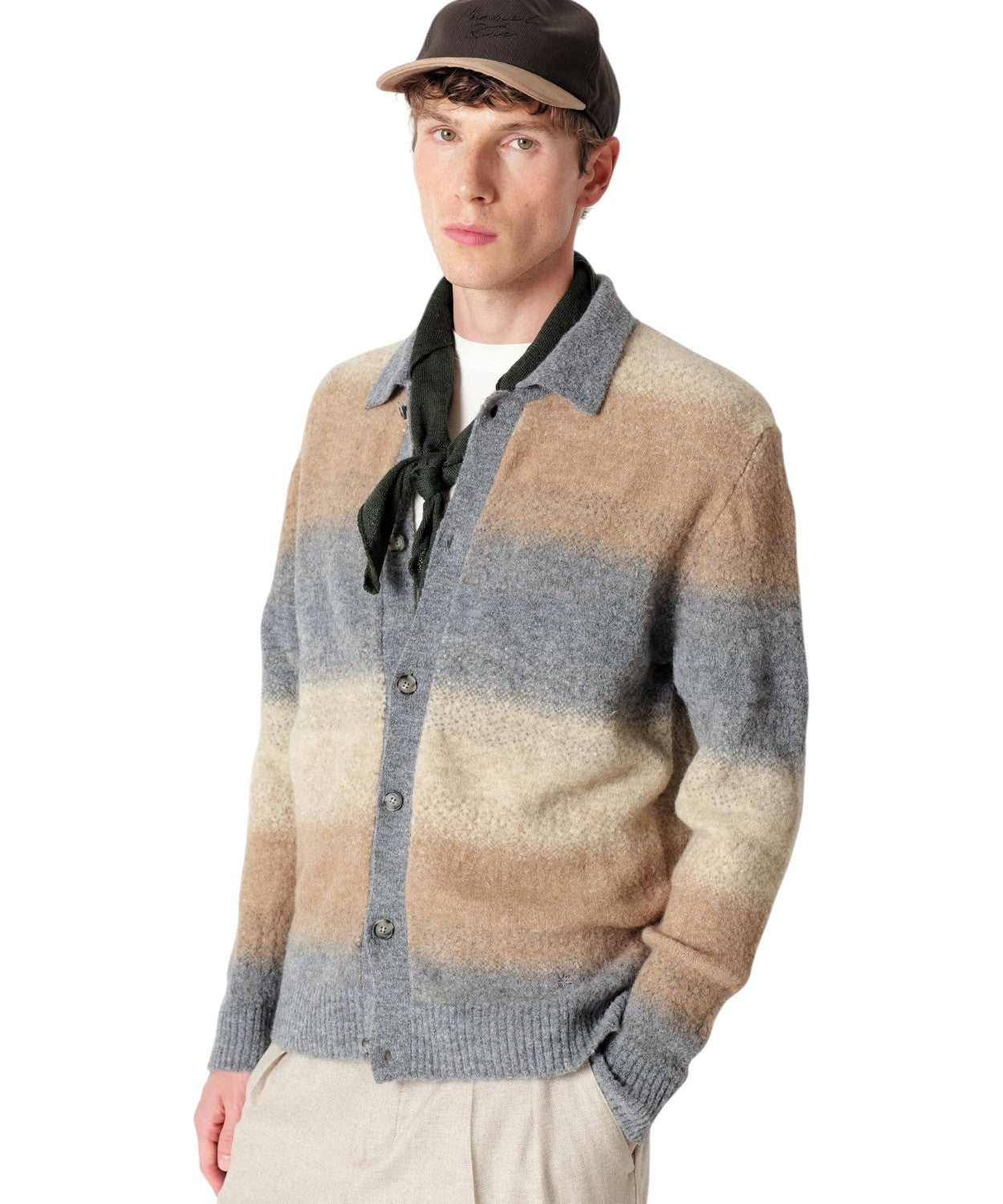 Cardigan Polo Dégradé in Misto Lana Stretch Elegante