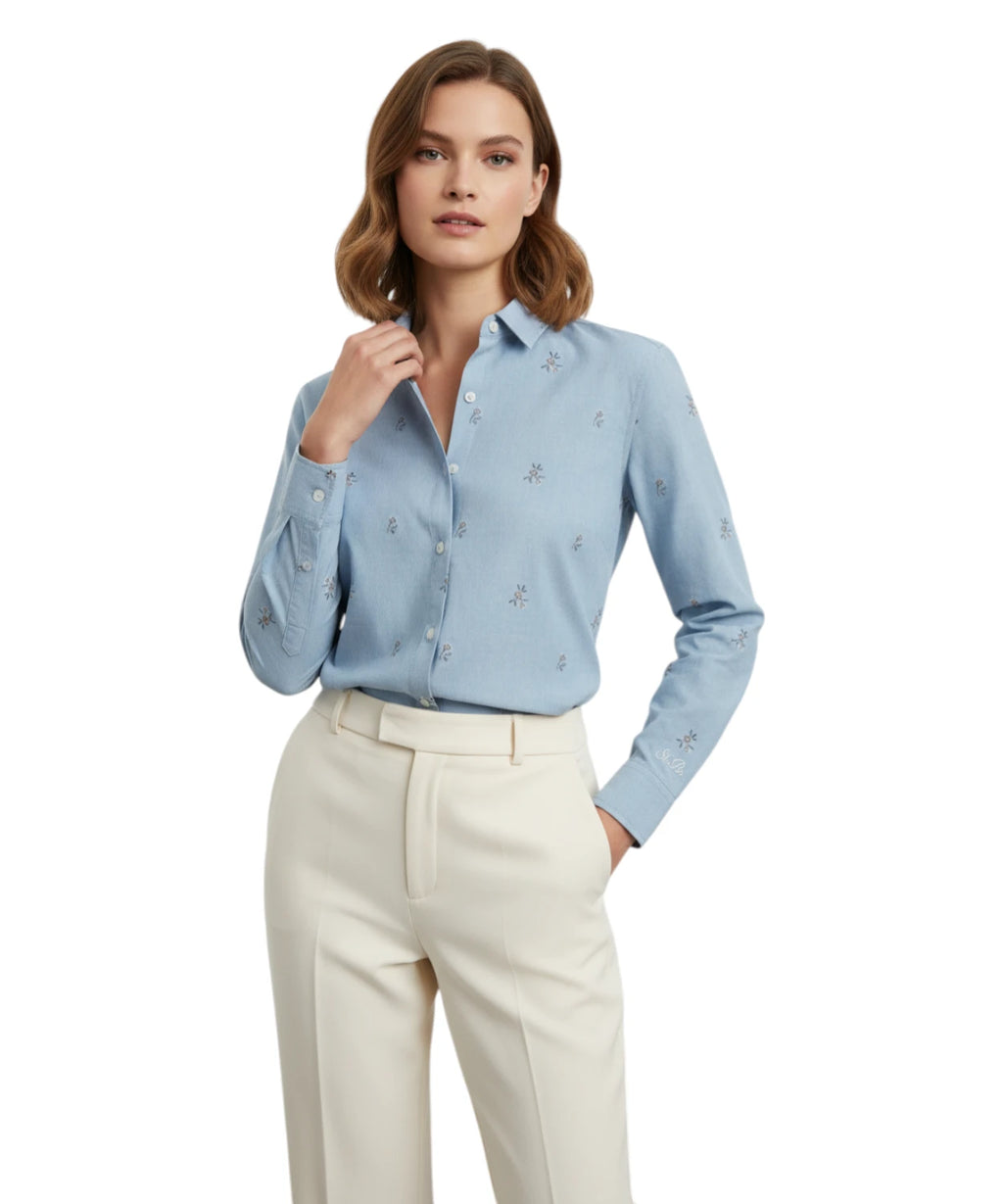 Chemise Femme Denim avec Broderies Florales MC2 Saint Barth