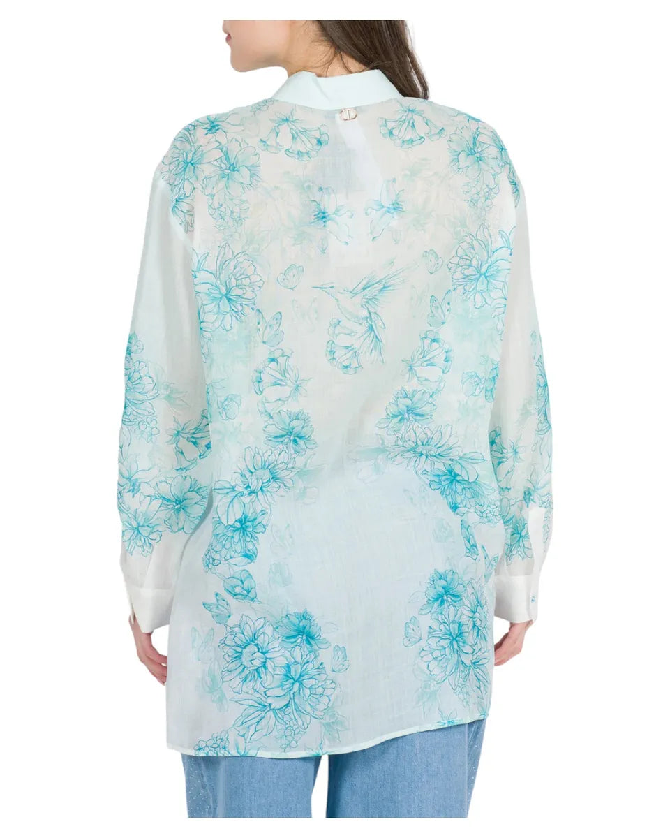 Camicia in seta turchese con stampa floreale-Twinset-Camicie-Vittorio Citro Boutique