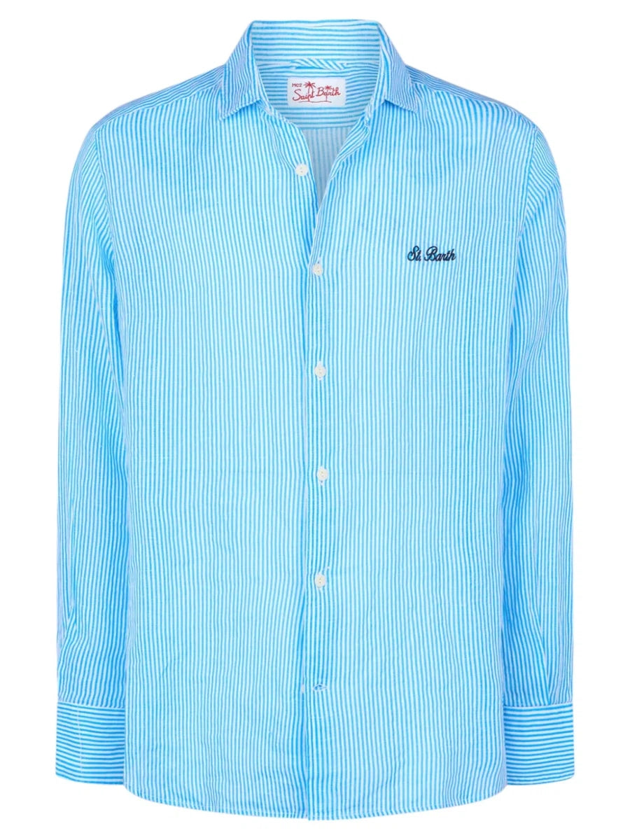 Camicia Pamplona in Lino Rigato Turchese-Mc2 Saint Barth-Camicie-Vittorio Citro Boutique