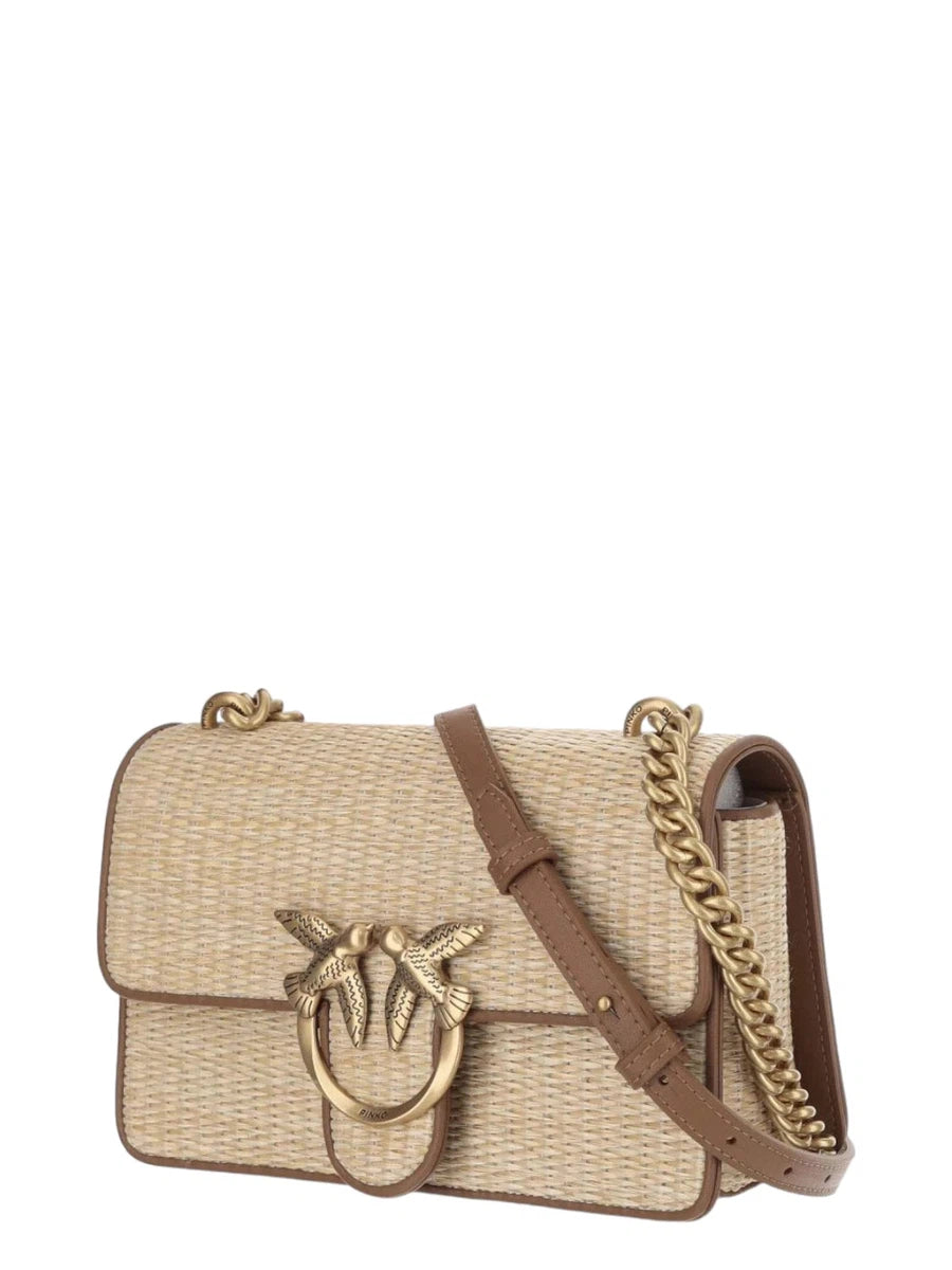Mini Love Bag One Light in Rafia e Pelle-Pinko-Borse a spalla-Vittorio Citro Boutique