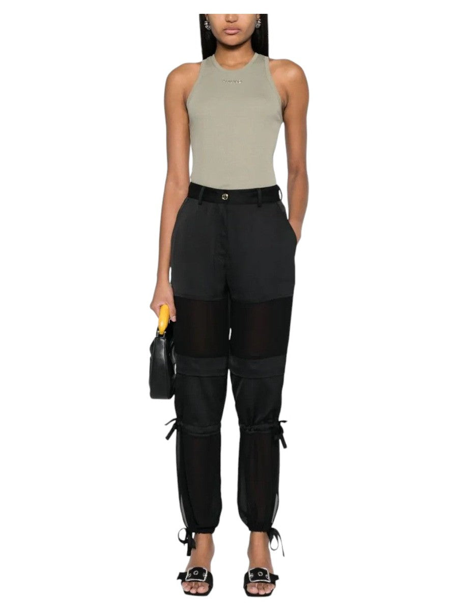 Pantalone "Priapo" in Satin Opaco con Dettagli in Georgette-Pinko-Pantaloni-Vittorio Citro Boutique