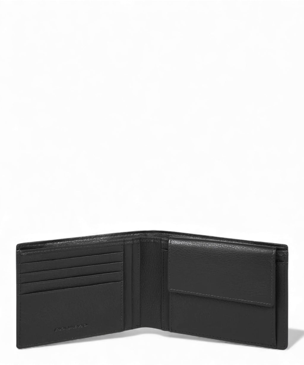 Portefeuille homme en cuir et tissu avec porte-monnaie et emplacements pour cartes