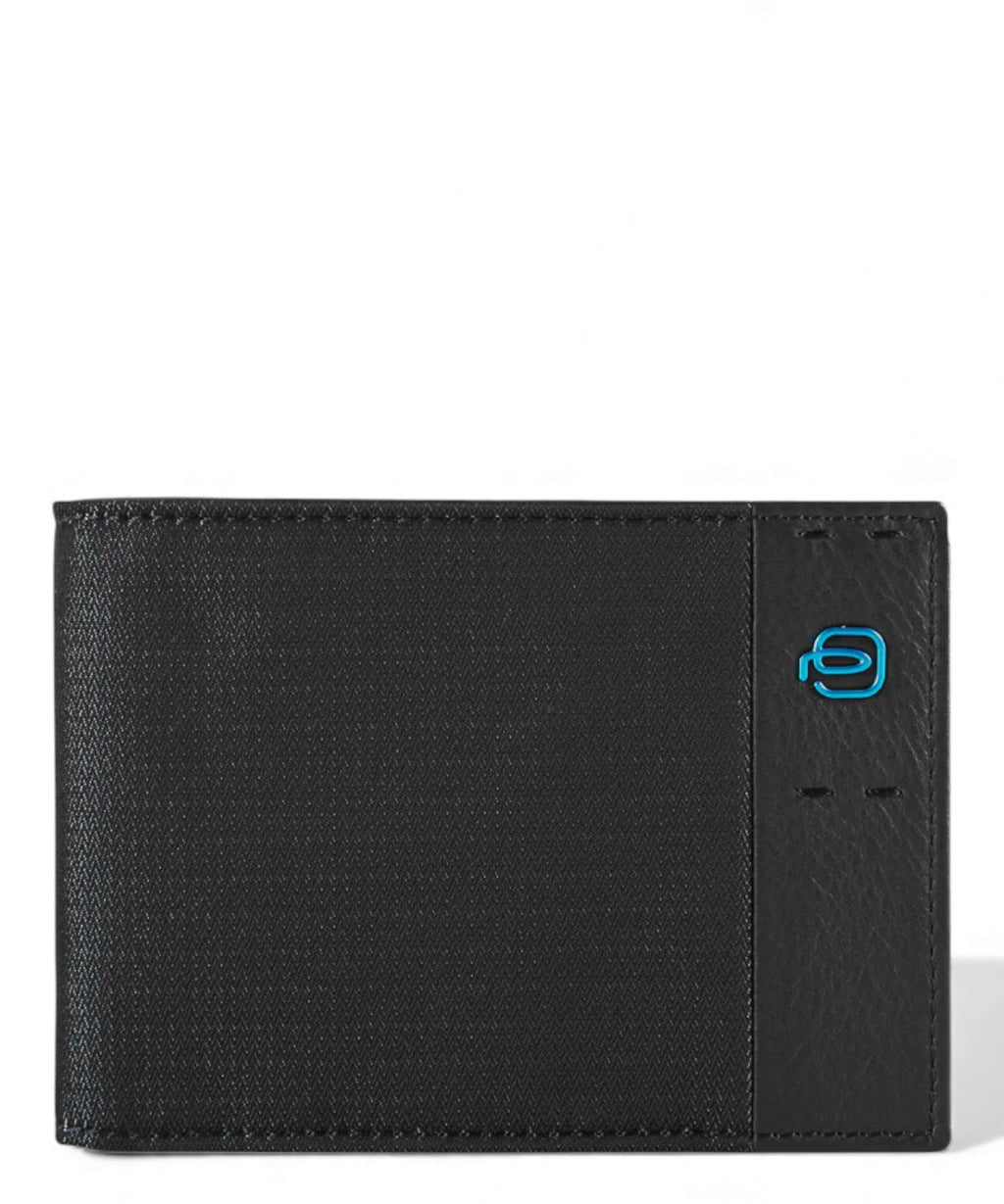 Portefeuille homme en cuir et tissu avec porte-monnaie et emplacements pour cartes