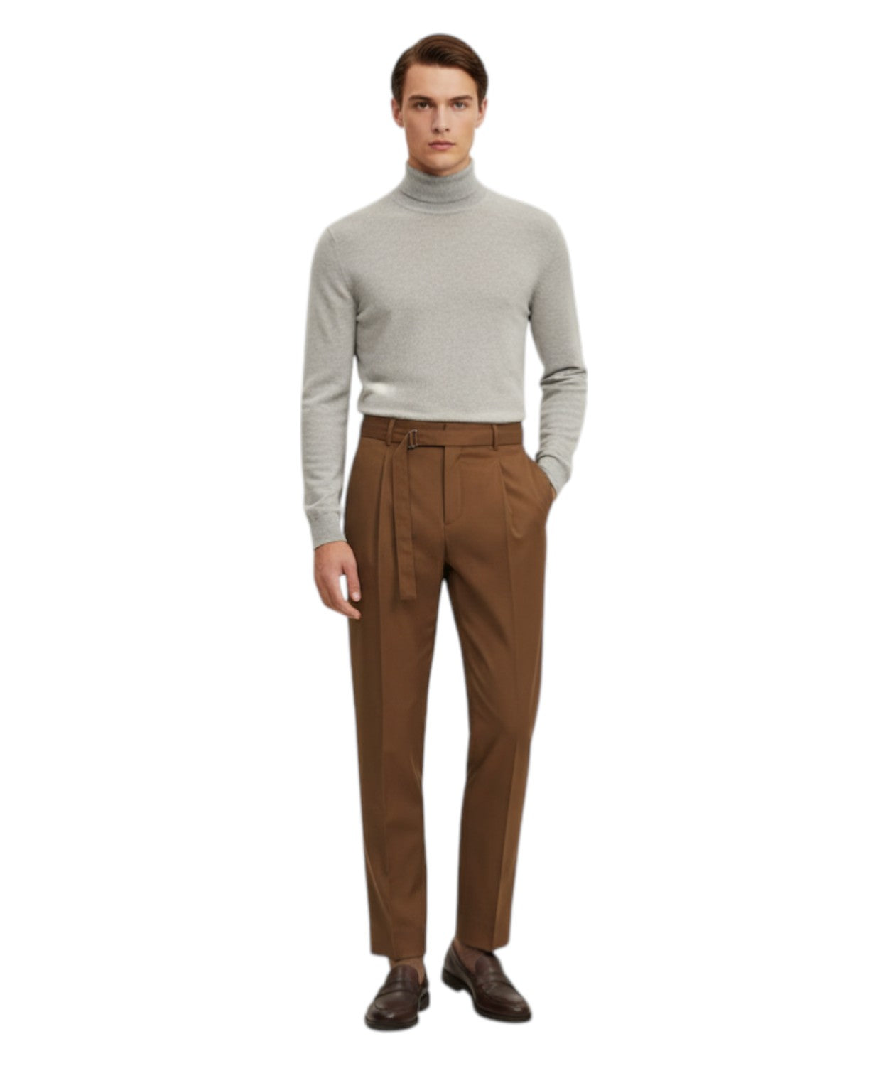 Be Able pantalone uomo Tabacco con fibbia e piega centrale