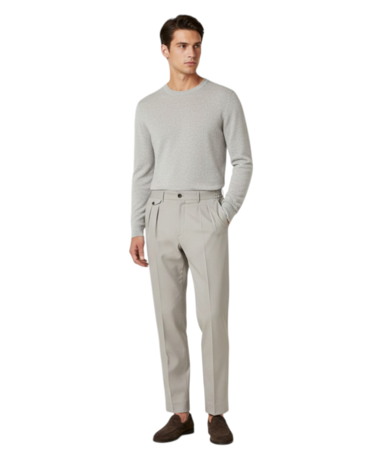 Pantalone Uomo Grigio Doppia Pince Be Able Sammy