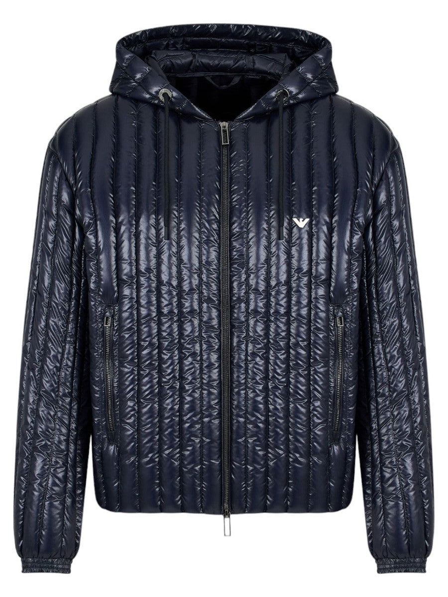 Piumino con cappuccio water repellent in nylon matelassé verticale-Emporio Armani-Piumini-Vittorio Citro Boutique