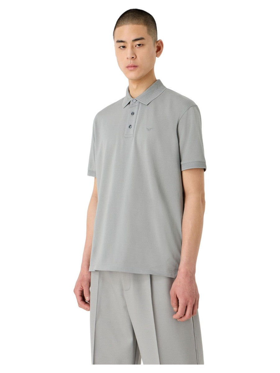 Polo in piquet mercerizzato con profili chevron-Emporio Armani-Polo-Vittorio Citro Boutique