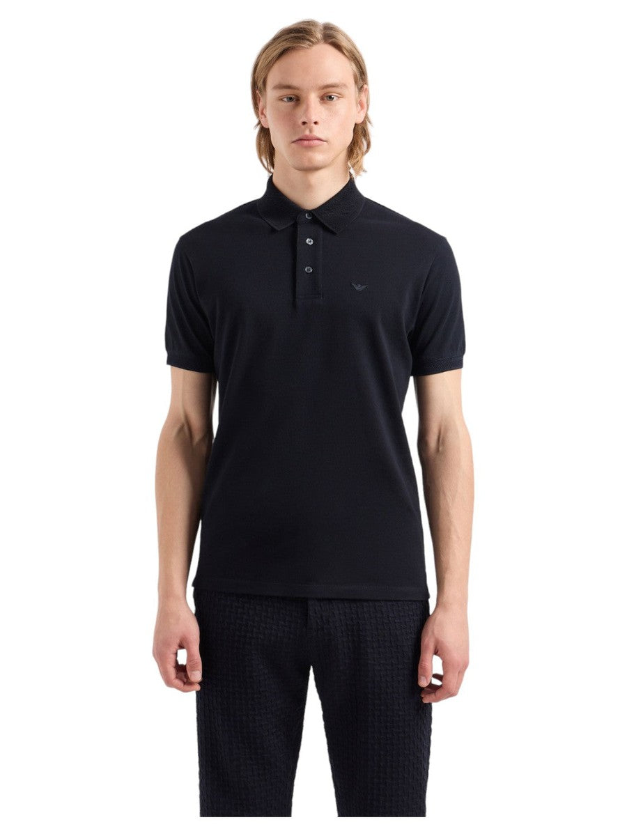 Polo in piquet mercerizzato con profili chevron-Emporio Armani-Polo-Vittorio Citro Boutique