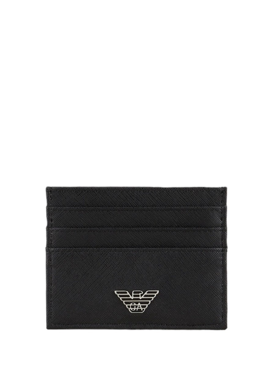 Portacarte in pelle rigenerata saffiano placchetta aquila-Emporio Armani-Portafogli-Vittorio Citro Boutique