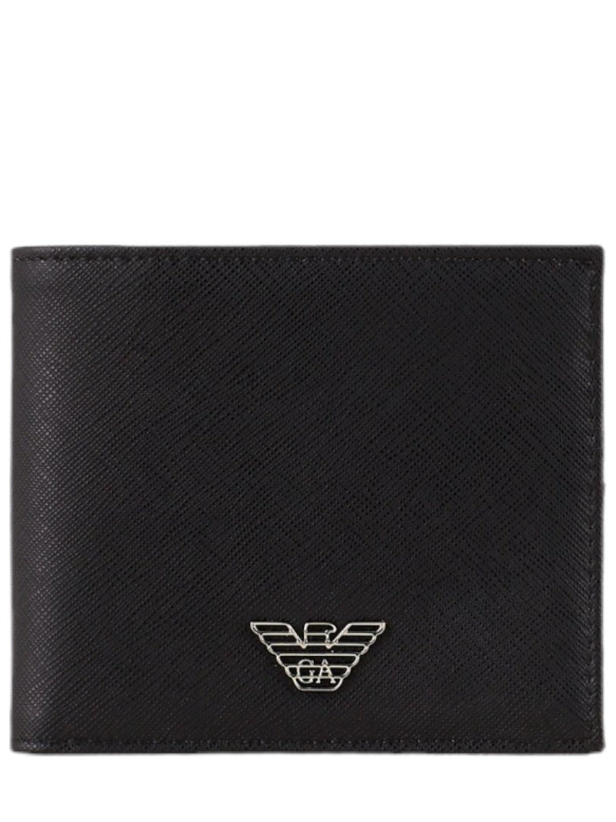 Portafoglio in pelle rigenerata saffiano con placchetta aquila-Emporio Armani-Portafogli-Vittorio Citro Boutique