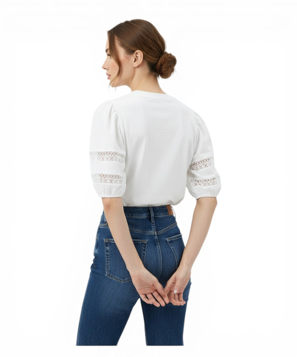 T-shirt Twinset en dentelle avec manches ballon
