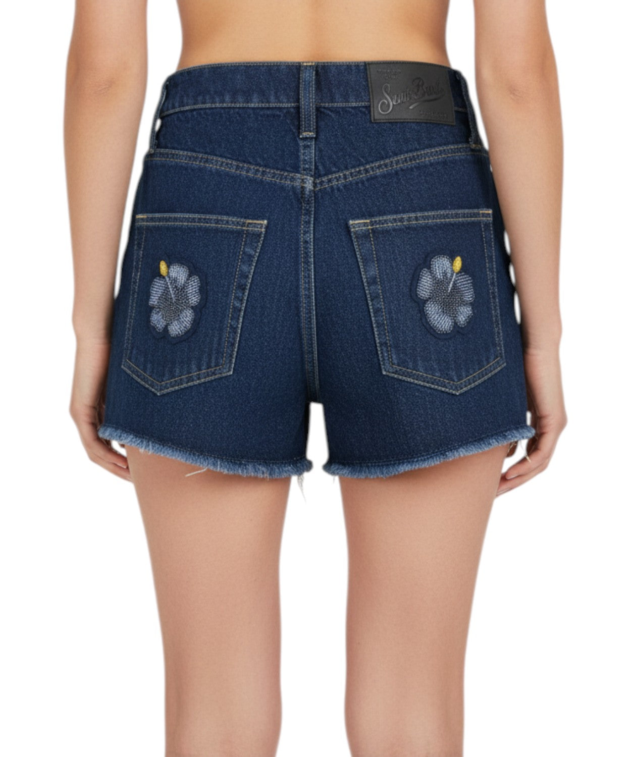Shorts Musa en denim avec patchs floraux et perles