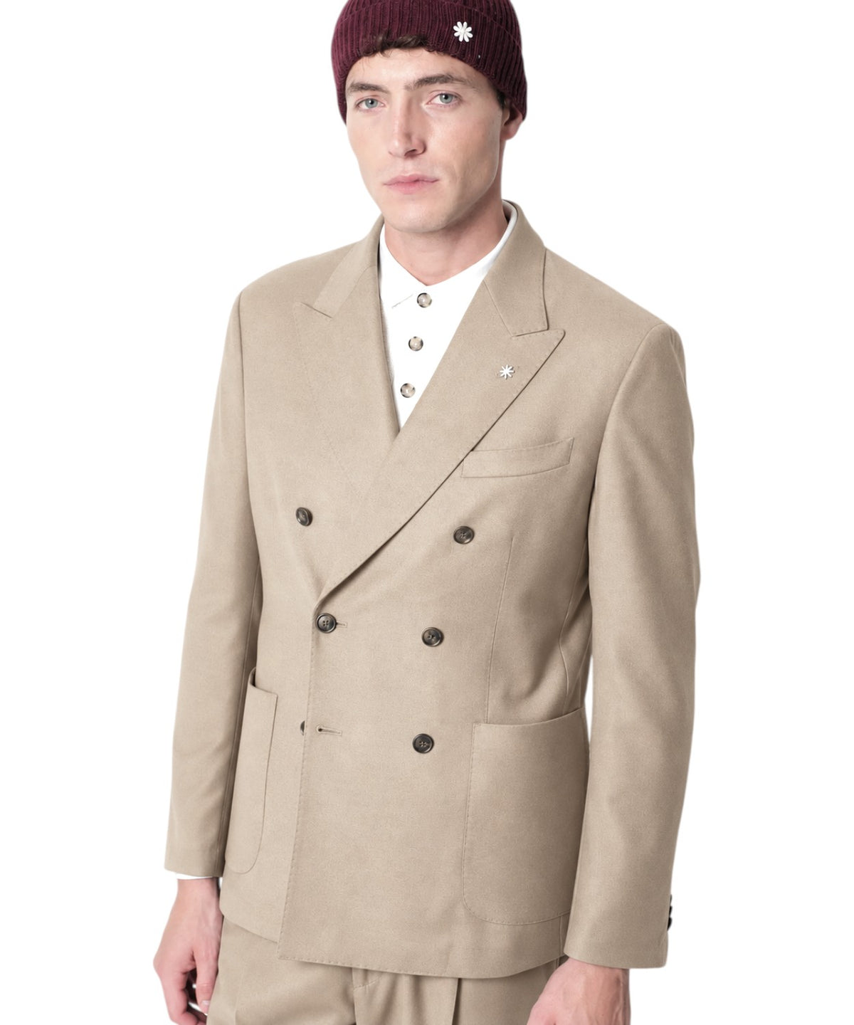 Veste Homme NUVOLA croisée en flanelle de laine stretch