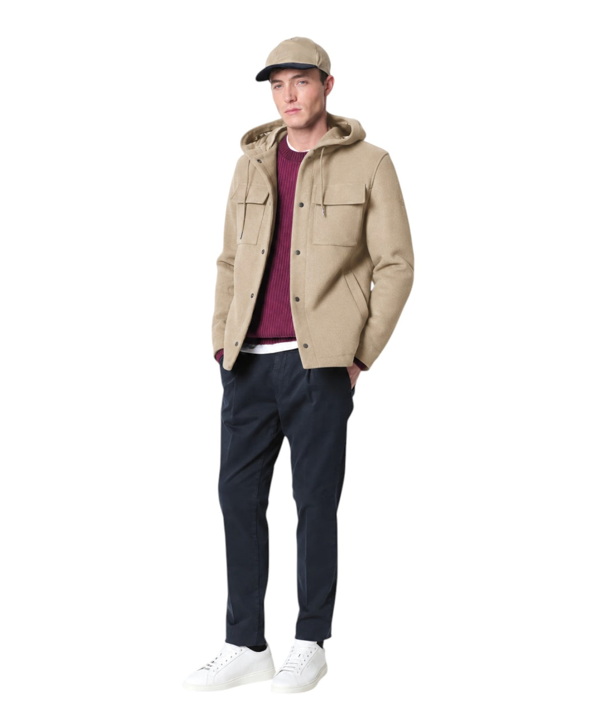 Blouson Homme à capuche en drap mélangé de laine