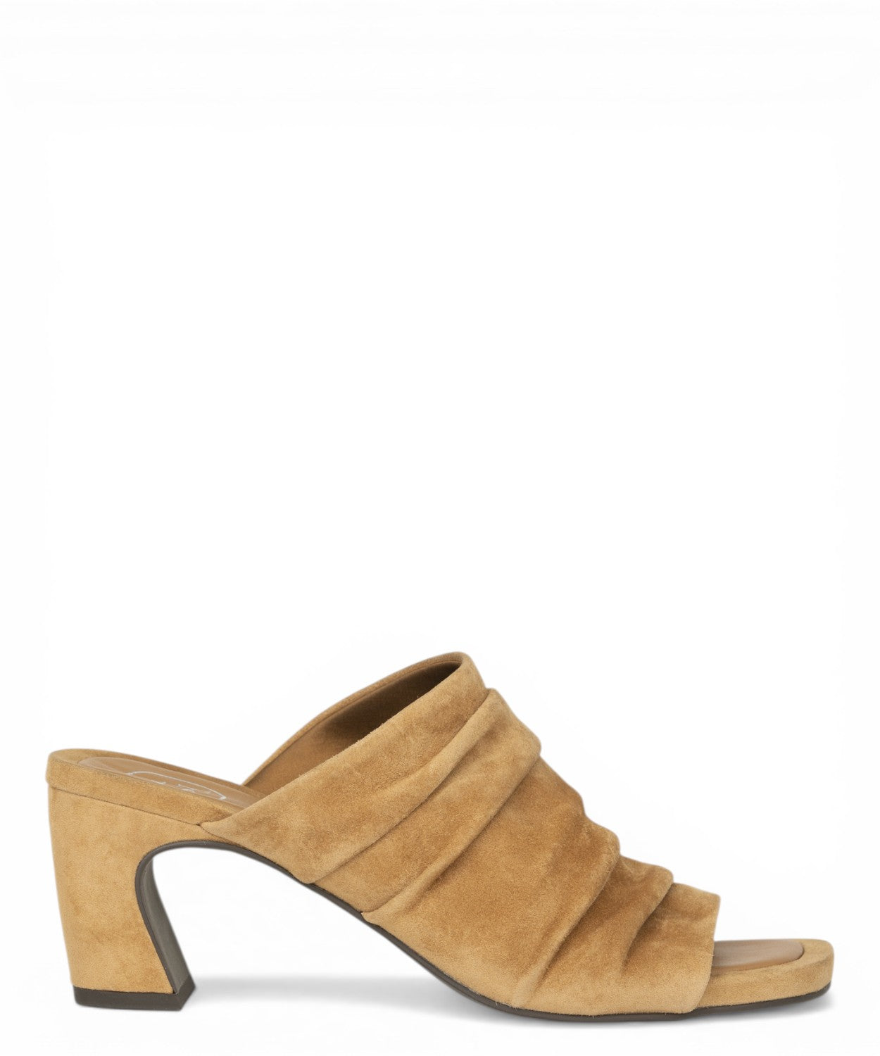 Sandale Eva Ash en suède avec drapé, talon 7,5 cm