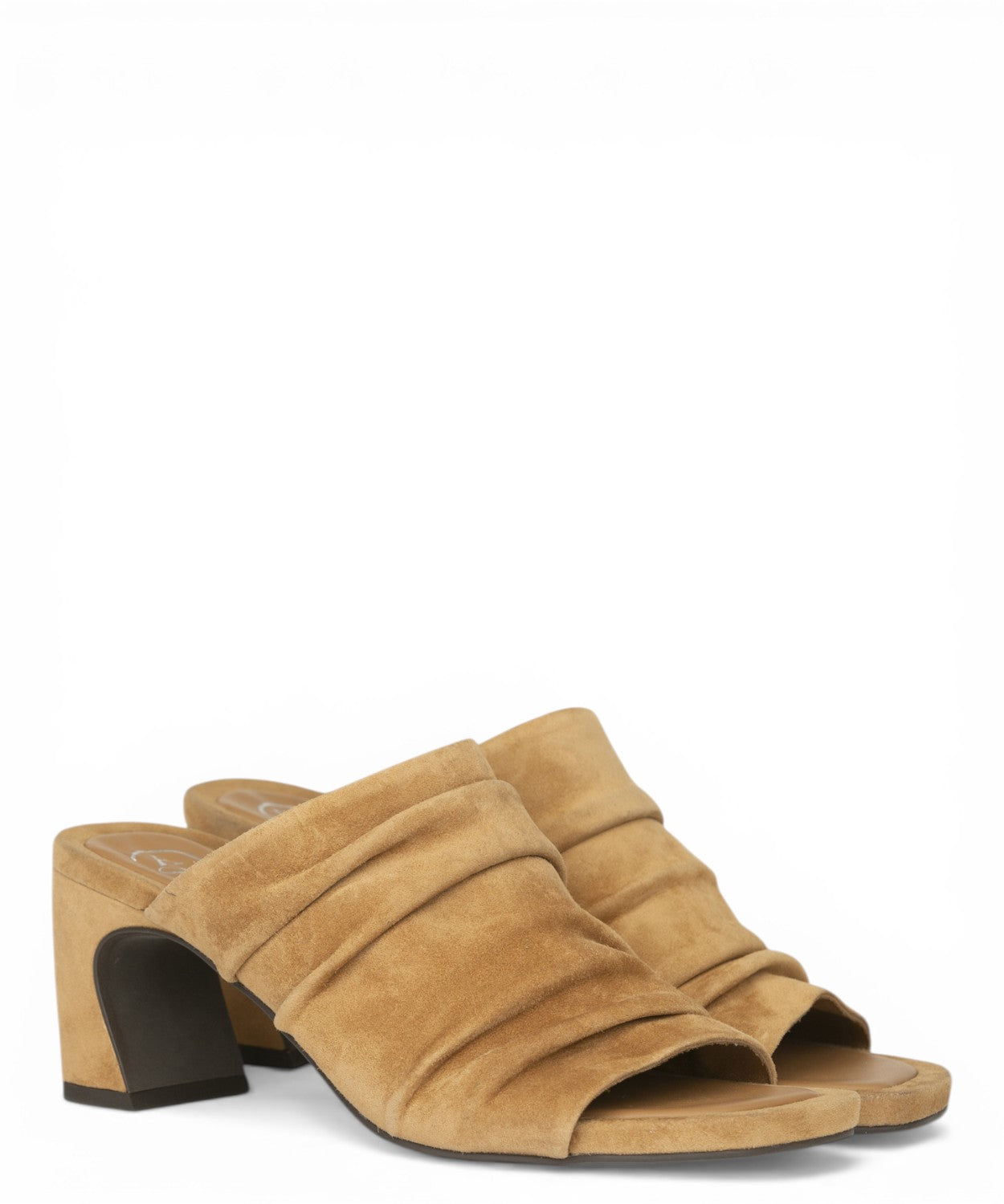 Sandale Eva Ash en suède avec drapé, talon 7,5 cm