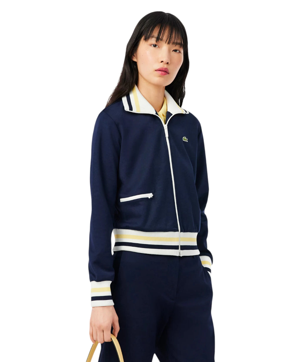 Sweat-shirt zippé Lacoste femme en coton biologique piqué