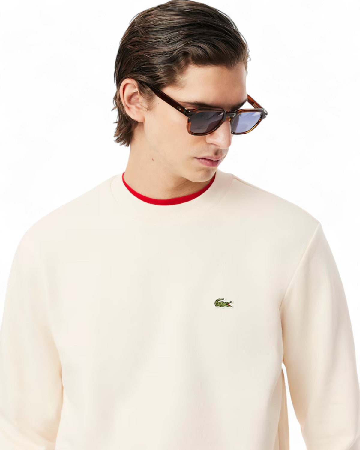 Felpa Girocollo in Pile con Logo Ricamato-LACOSTE-Felpe-Vittorio Citro Boutique