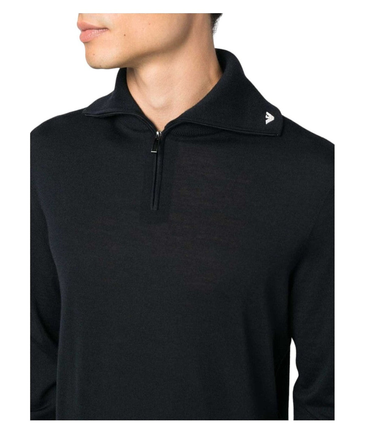 Maglione collo alto con zip parziale in lana vergine rasata con dettaglio ricamo logo-Emporio Armani-Polo-Vittorio Citro Boutique