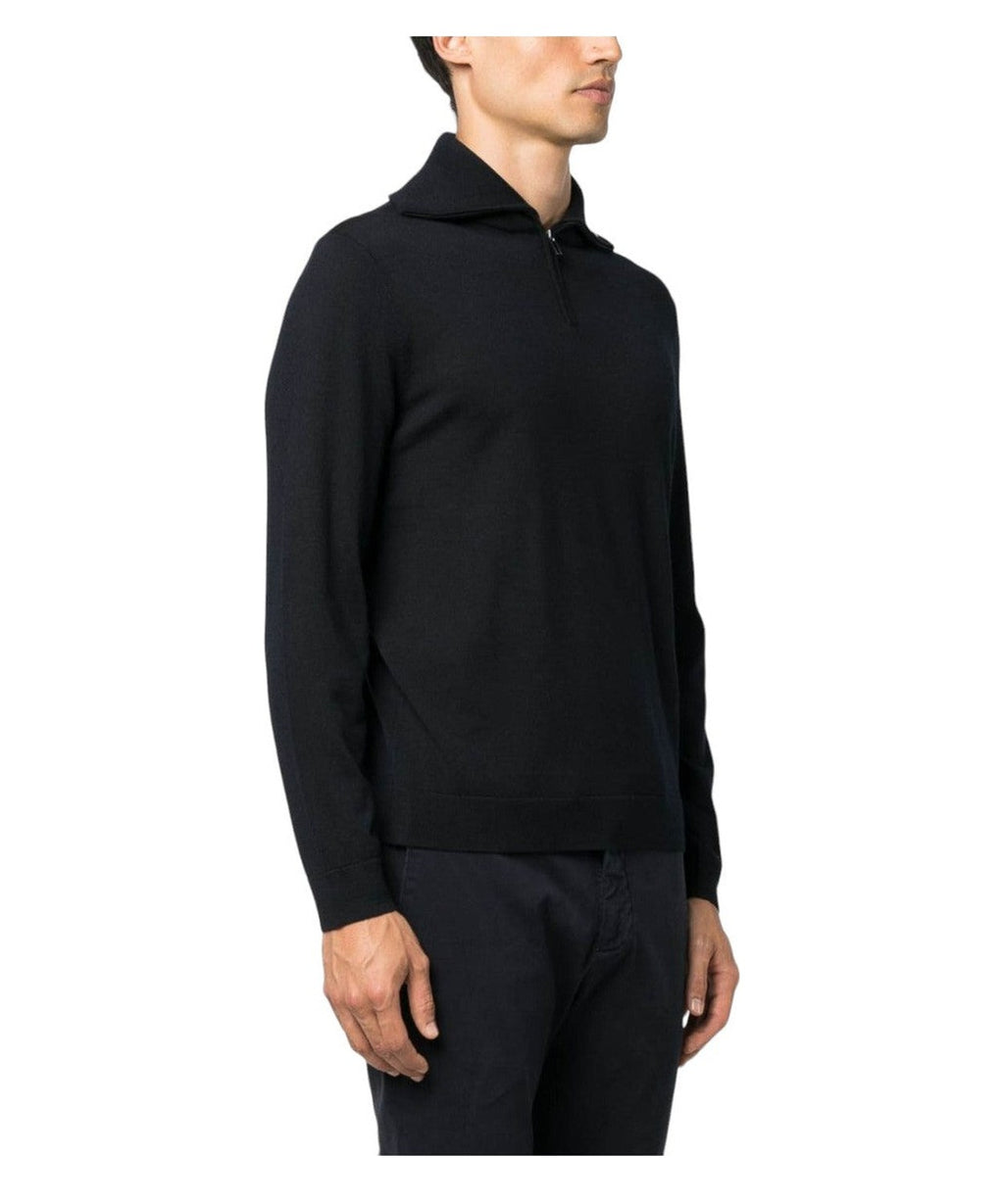 Maglione collo alto con zip parziale in lana vergine rasata con dettaglio ricamo logo-Emporio Armani-Polo-Vittorio Citro Boutique