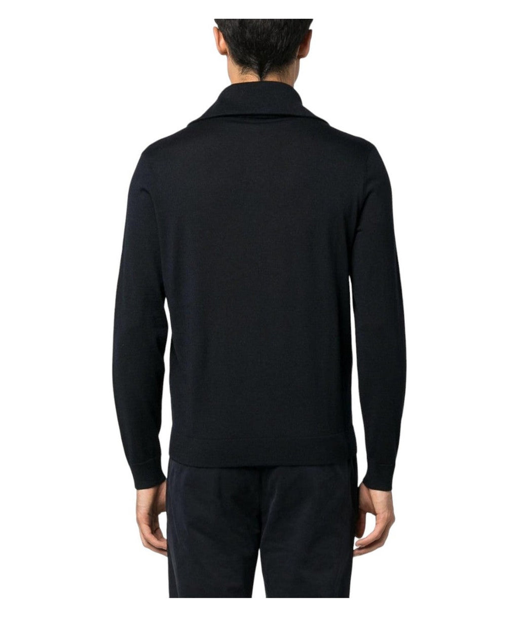 Maglione collo alto con zip parziale in lana vergine rasata con dettaglio ricamo logo-Emporio Armani-Polo-Vittorio Citro Boutique