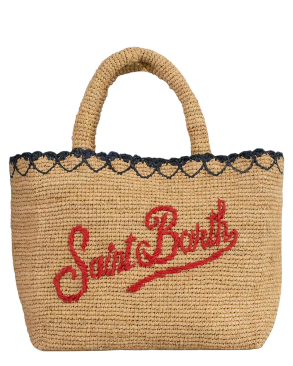 Borsa in rafia naturale con ricamo rosso e bordo ondulato-Mc2 Saint Barth-Borse a spalla-Vittorio Citro Boutique