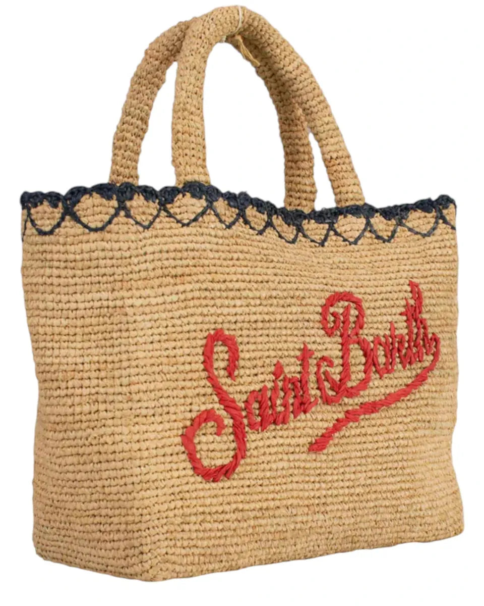 Borsa in rafia naturale con ricamo rosso e bordo ondulato-Mc2 Saint Barth-Borse a spalla-Vittorio Citro Boutique