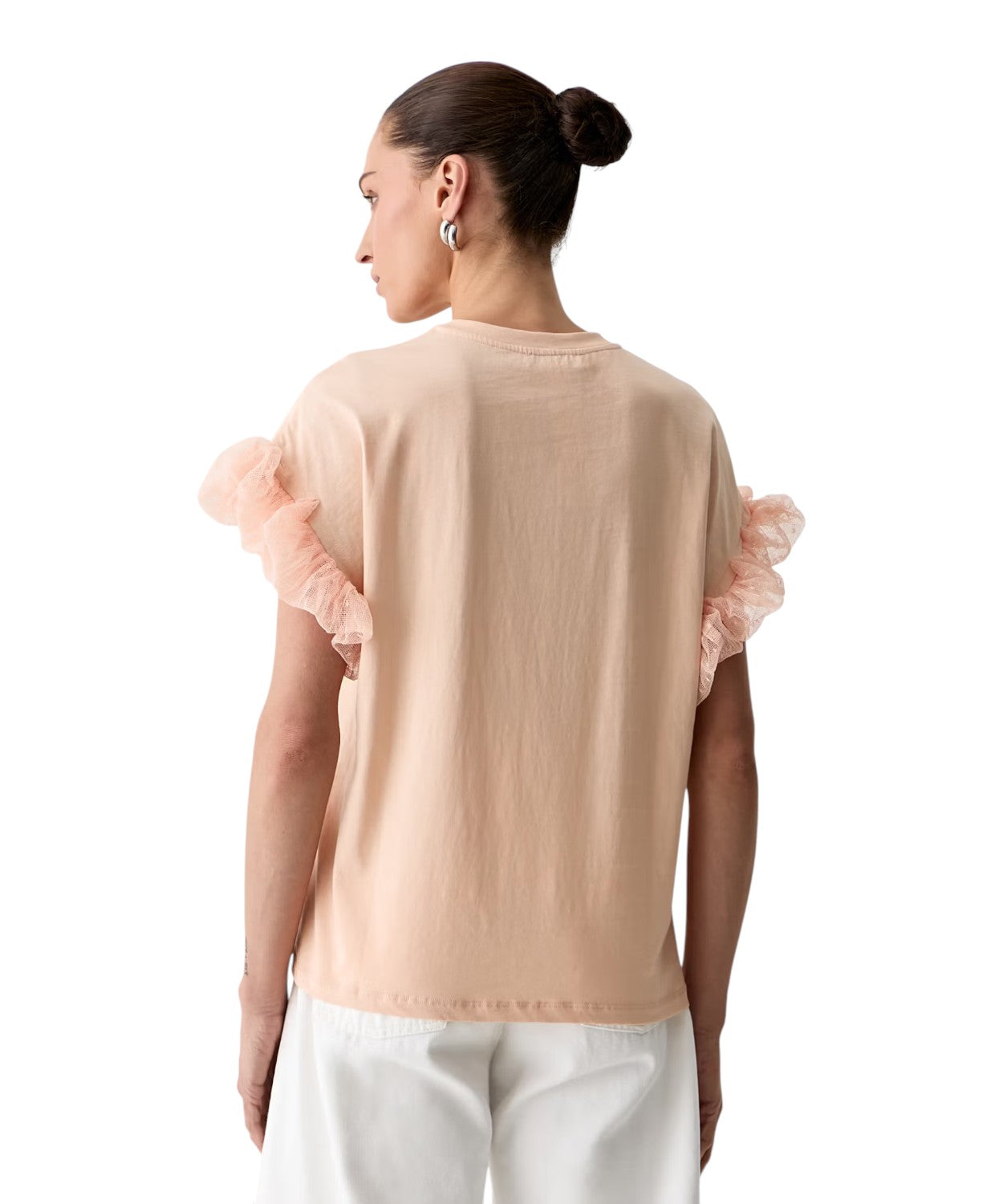 Twinset T-shirt en coton stretch avec manches bouffantes en tulle