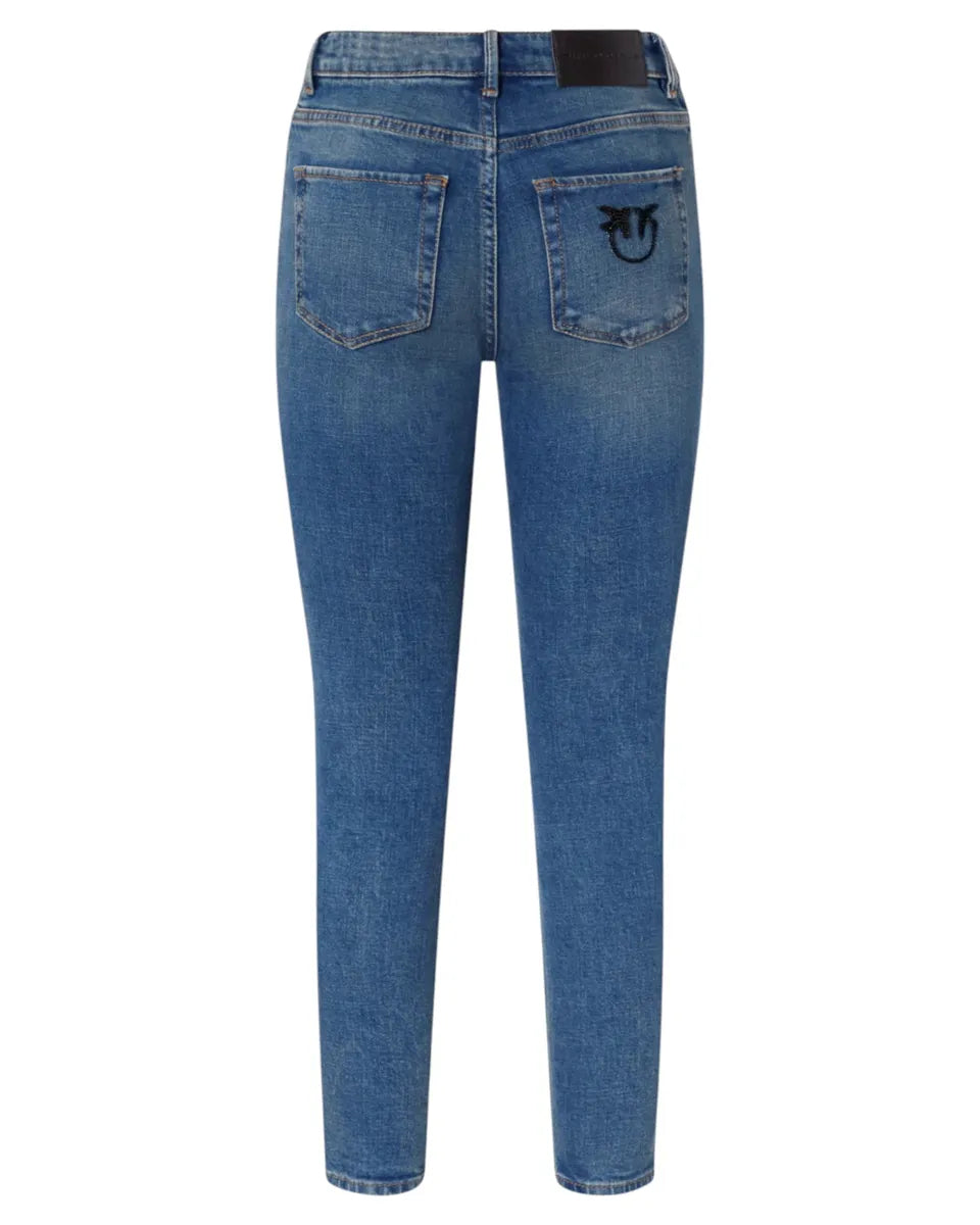 Jeans skinny cropped Sabrina in denim stretch lavaggio medio con logo Love Birds-Pinko-Jeans-Vittorio Citro Boutique