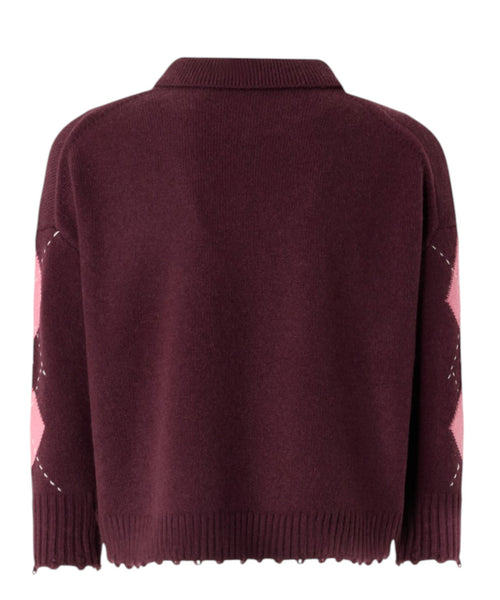 Maglione Pinko Crop a Quadri con Orlo Sfilacciato