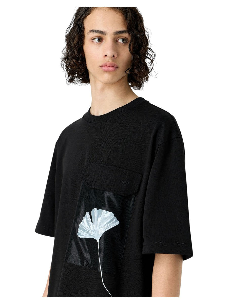 T-shirt in jersey mano compatta con tasca e stampa gingko-Emporio Armani-T-shirt-Vittorio Citro Boutique