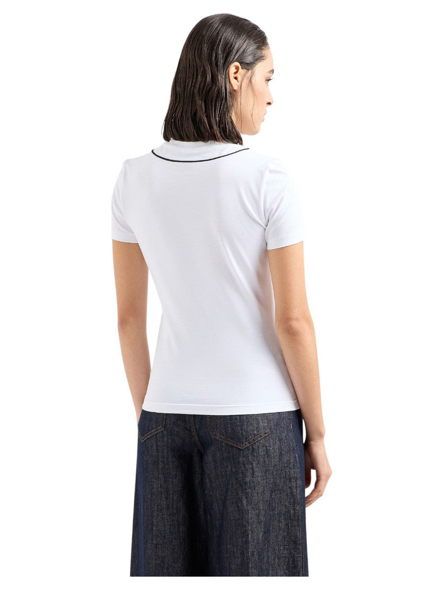 T-shirt in Jersey Organico con Ricamo Logo Effetto Auricolari-Emporio Armani-T-shirt-Vittorio Citro Boutique