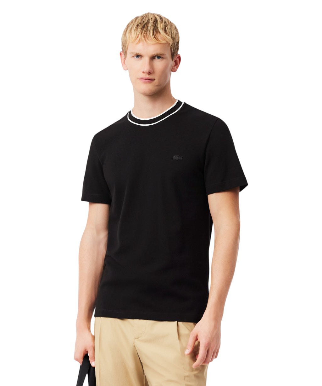 T-shirt Lacoste en piqué élastique avec col à rayures