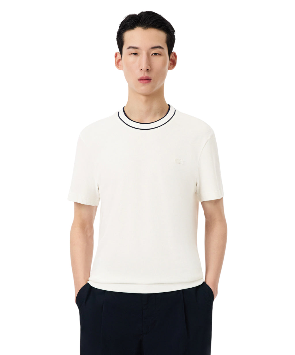 T-shirt Lacoste en piqué élastique avec col rayé