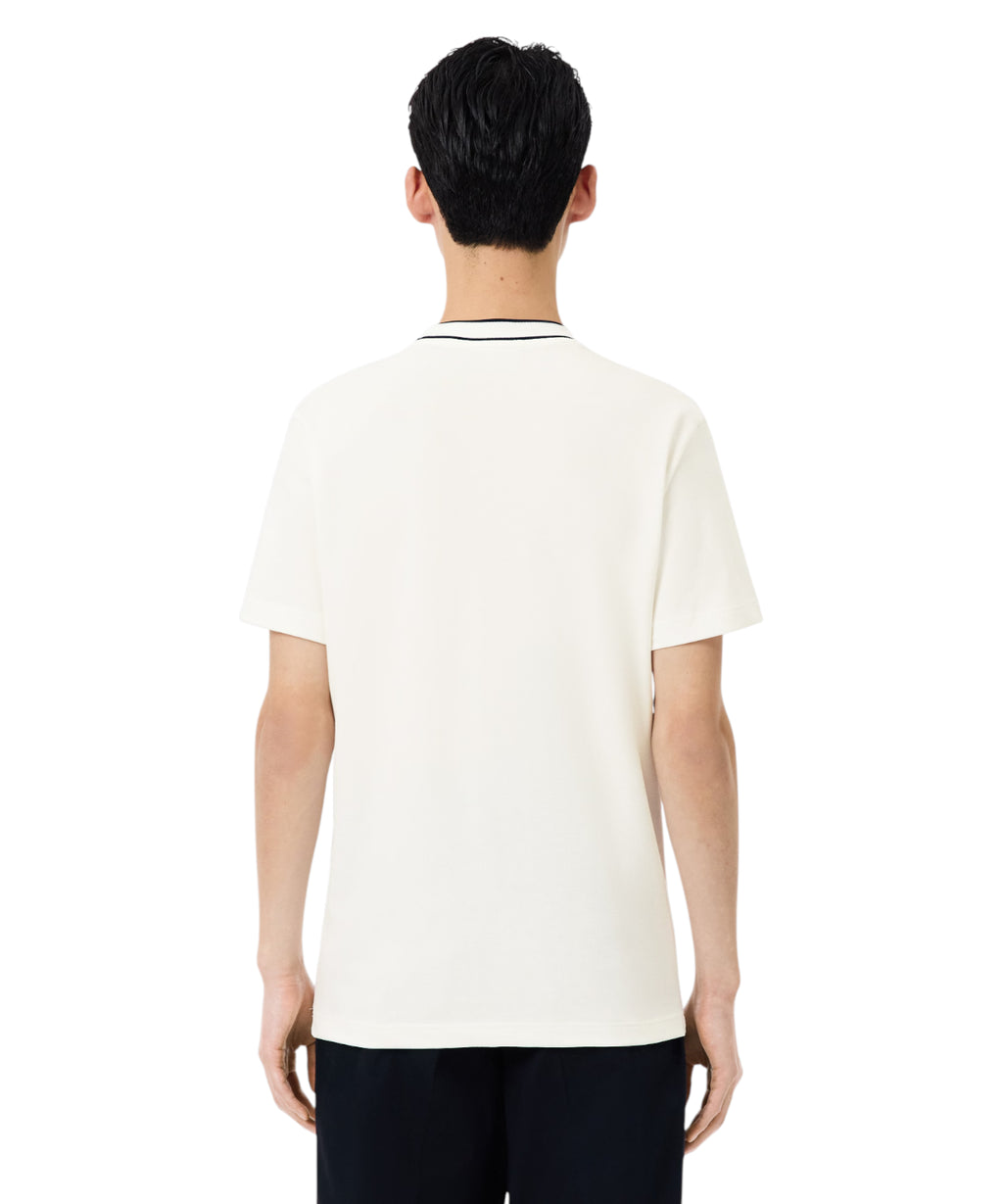 T-shirt Lacoste en piqué élastique avec col rayé