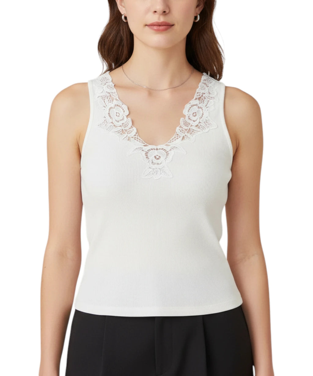 Débardeur Femme Twinset en Côtelé avec Dentelle et Macramé
