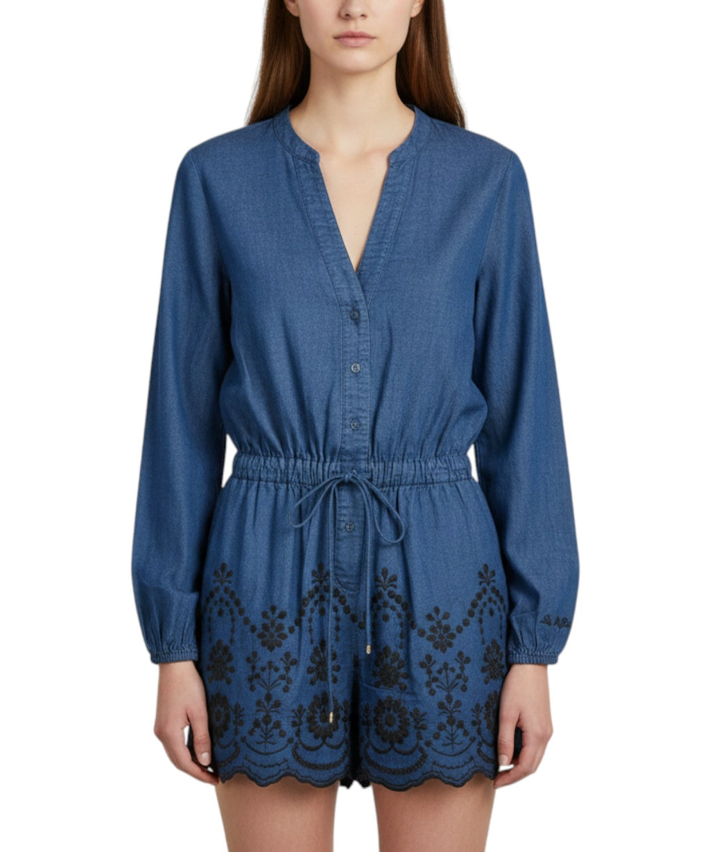 Combinaison short Lenny en denim avec broderies